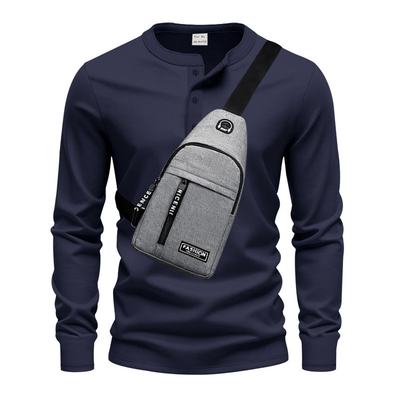 Herren Langarmshirt Modern mit Knopfleiste und Tasche