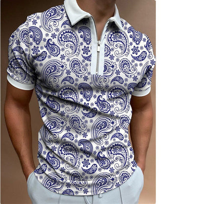 Herren Poloshirt Paisley Muster Modern Reißverschluss