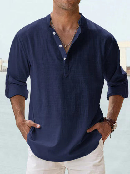 Herren Hemd Henley Ausschnitt Lässig Modern