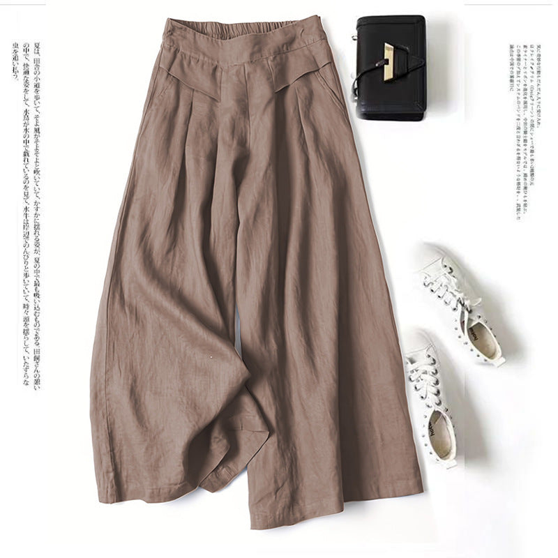Damen Leinenhose Weit Bequem Mit Hochem Bund