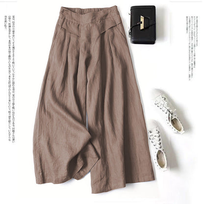 Damen Leinenhose Weit Bequem Mit Hochem Bund