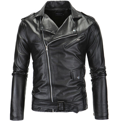 Herren Lederjacke Biker Stil Kunstleder Schwarz Modern