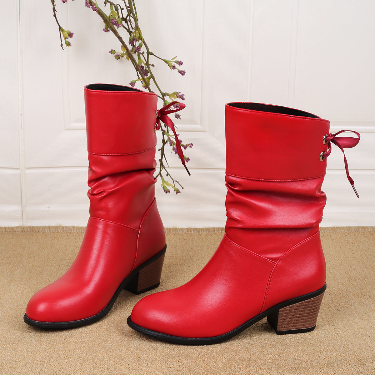 Damen Stiefeletten Falten-Design Ankle Boots Schmal