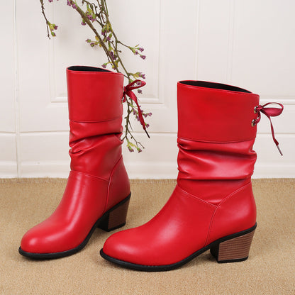 Damen Stiefeletten Falten-Design Ankle Boots Schmal