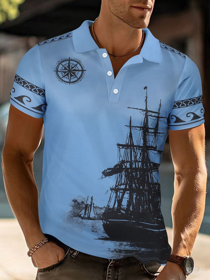 Herren Poloshirt Modern Maritim Blau