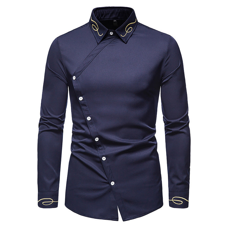 Herren Hemd Langarm Elegantes Asymmetrisch Knöpfe Modern