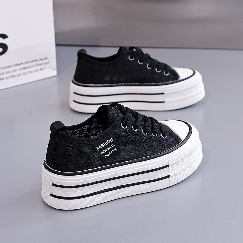 Damen Sneaker Hochplateau Atmungsaktiv Weiß