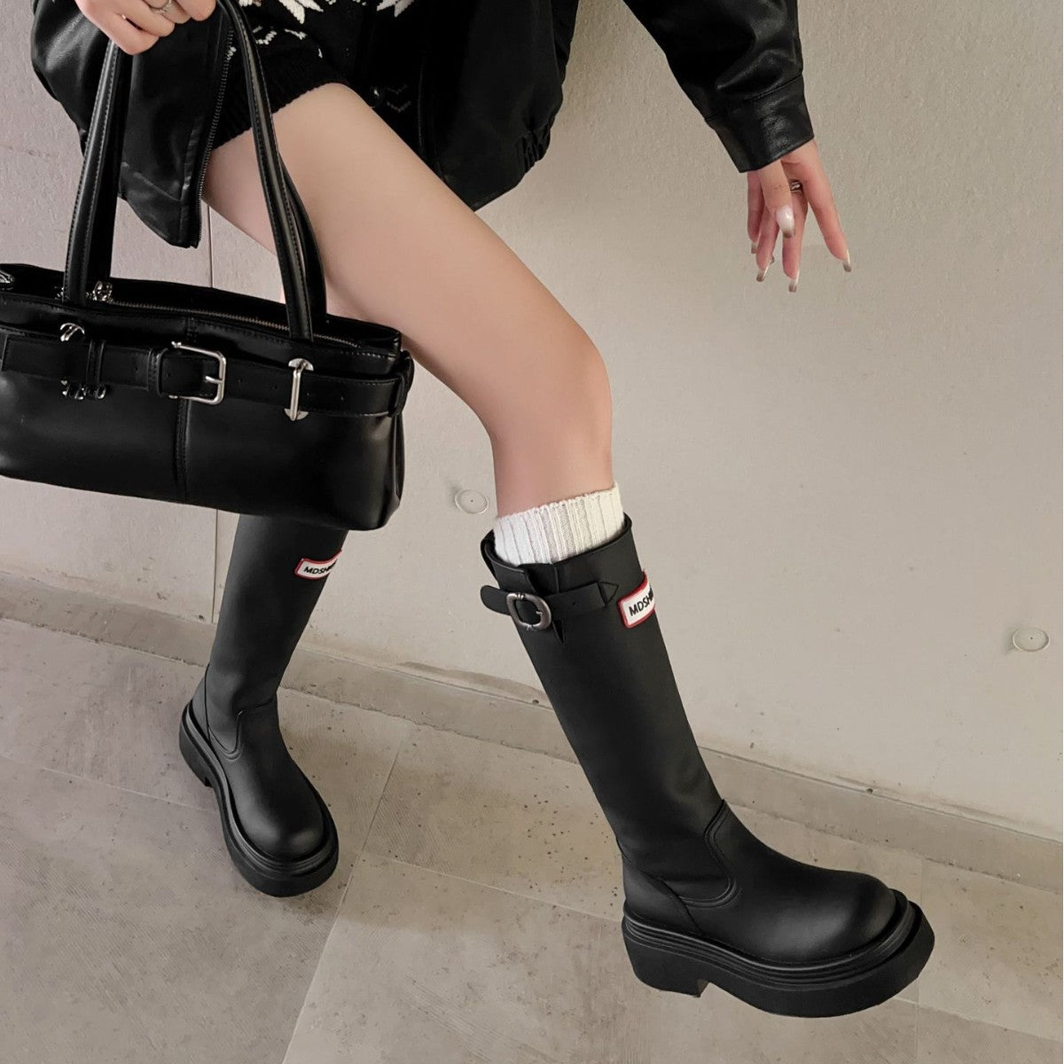Damen Stiefel Hoch Plateau Modisch Komfortabel