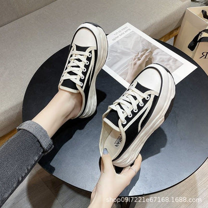 Damen Sneaker Plateau Schuhe mit dicken Sohlen und Kontraststreifen