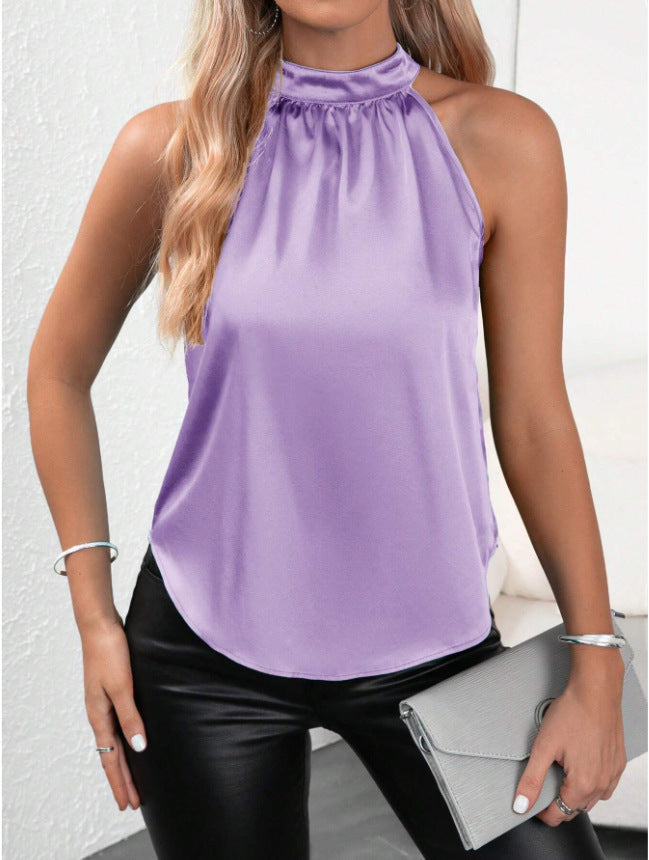 Elegantes Damen-Top mit hoher Kragen Satin-Finish Modern