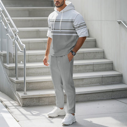 Herren Hoodie Sportlich mit Streifenmuster und Joggerhosen