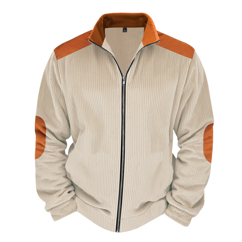 Herren Sportjacke Rippenstruktur Kontrastärmel Modern