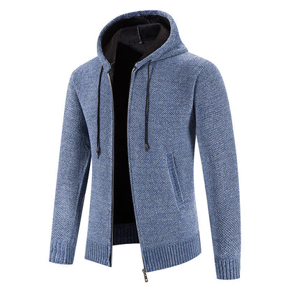 Herren Strickjacke Kapuze Strukturiert Modern Grau