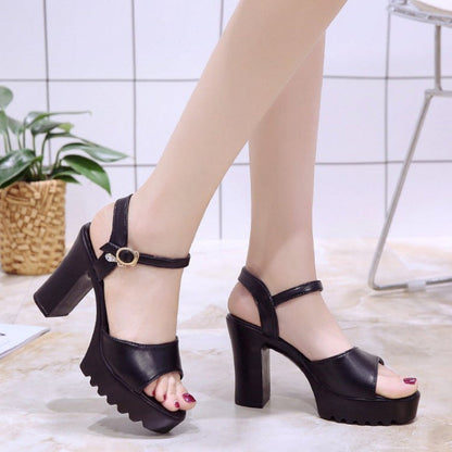 Damen Sandalen High Heels Blockabsatz Schwarz
