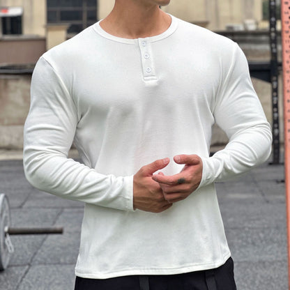 Herren Langarmshirt Modern mit Knopfverschluss Elegант