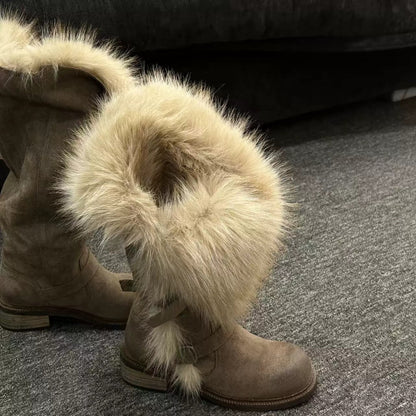 Damen Winterstiefel Flauschig Warm Schnalle Schwarz