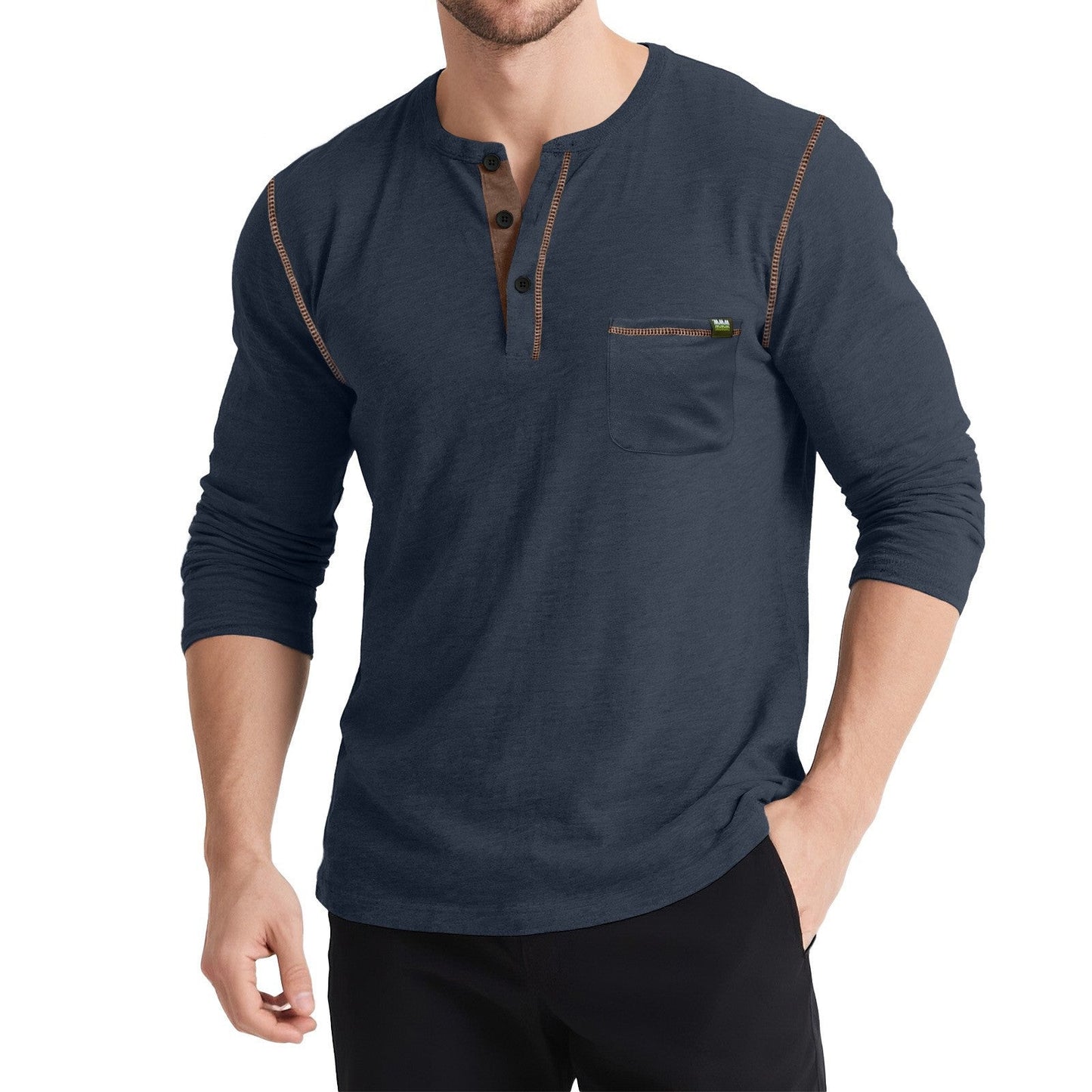 Herren T-Shirt Langarm Knopfleiste Berlin Style