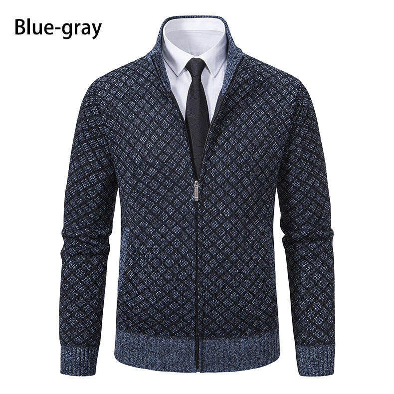 Herren Strickjacke Rautenmuster Reißverschluss Modern