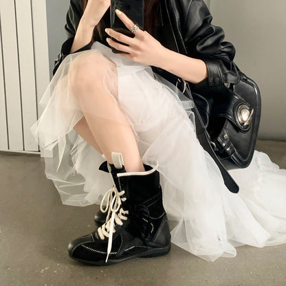 Damen Stiefel Bequem Schnürstiefel Mode