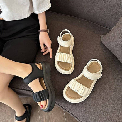 Damen Sandalen Riemchen Komfort Schuhe mit Falten-Design Modern
