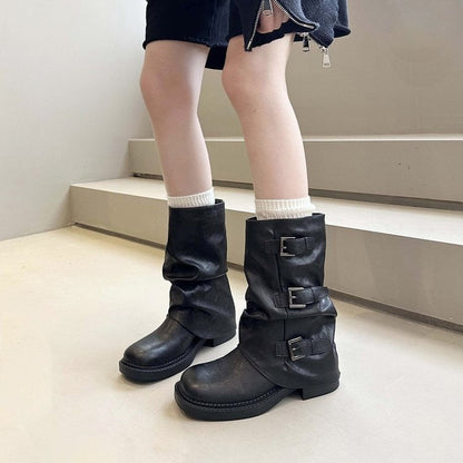 Damen Stiefel Steppschuhe Schnalle Flexibel Schwarz