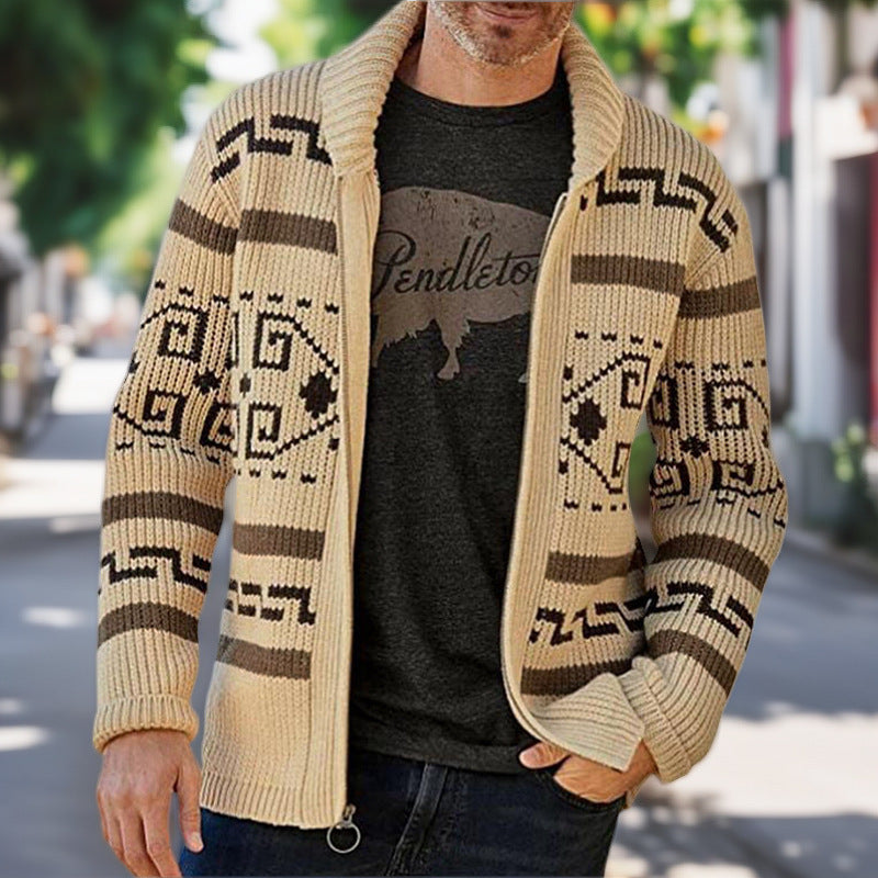 Herren Strickjacke Modern mit Hochkragen und Muster - BerlinGlamour