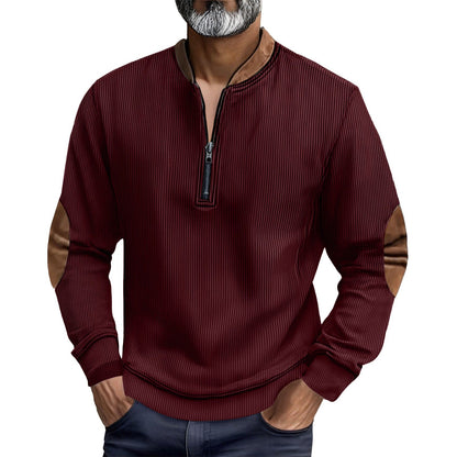 Herren Pullover Stehkragen Leder Einsätze Modern
