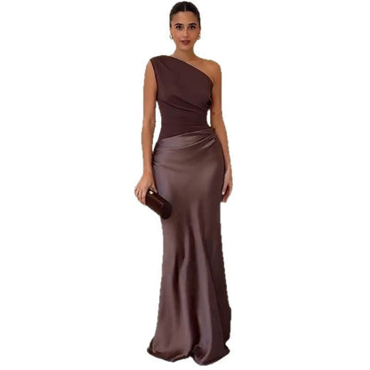 Elegantes Frauen Maxikleid One Shoulder Lang