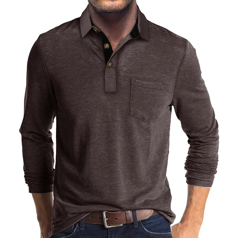 Herren Poloshirt Langarm mit Brusttasche Modern