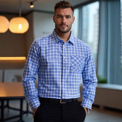 Herren Langarmhemd Karierter Stil Komfort Passform