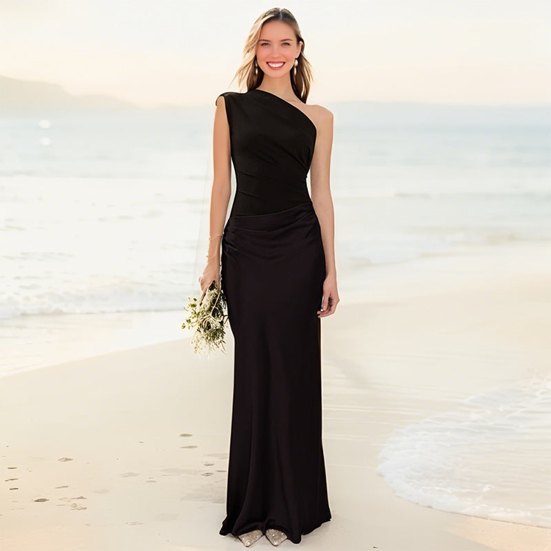 Elegantes Frauen Maxikleid One Shoulder Lang