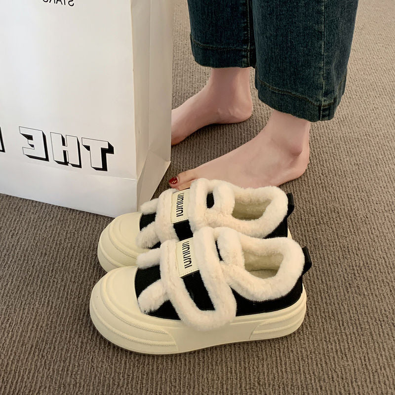 Damen Sneaker Flauschig Modisch Klettverschluss Weich