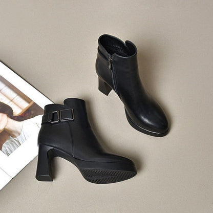 Damen Stiefeletten Elegante Blockabsatz Riemen Verstellbar