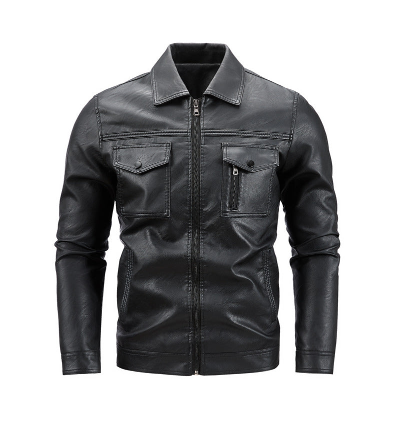 Herren Lederjacke Kunstleder schwarz Modern mit Taschen