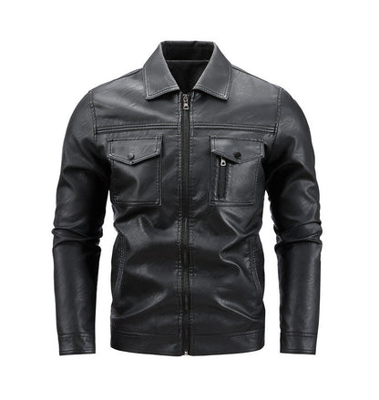 Herren Lederjacke Kunstleder schwarz Modern mit Taschen