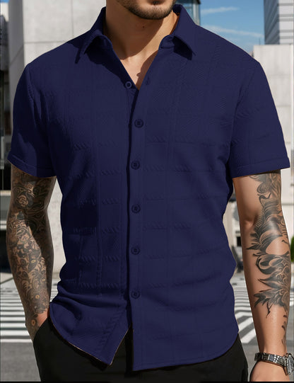 Herren Hemd Kurzarm Modern Strukturiert Elegant