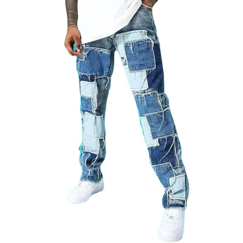 Herren Risse Jeans Patchwork Style Trendy
