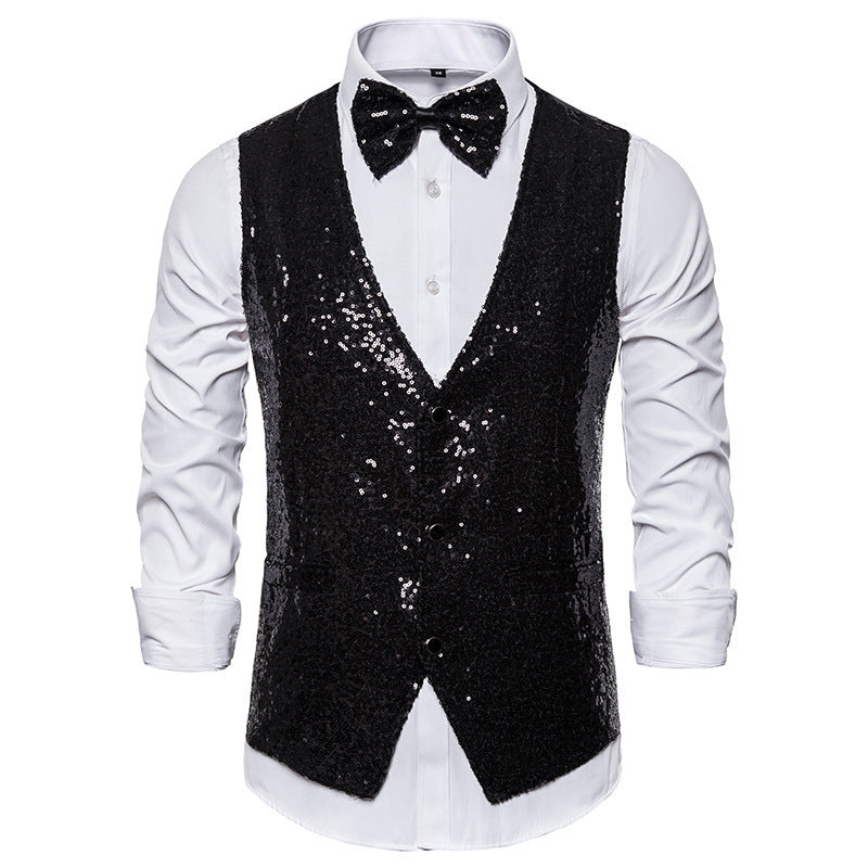 Herren Pailletten-Weste Glamour mit Fliege Elegant Party