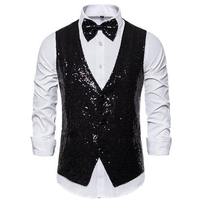 Herren Pailletten-Weste Glamour mit Fliege Elegant Party