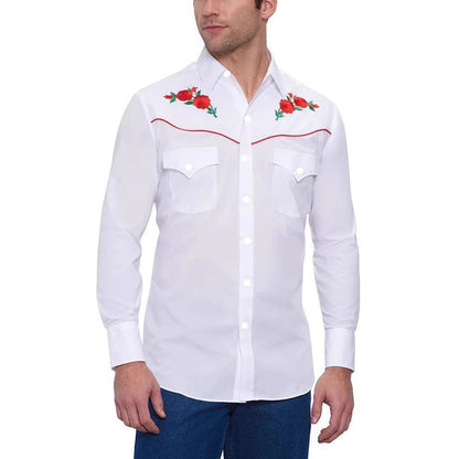 Herren Westernhemd Modern mit Stickerei und Floral-Muster