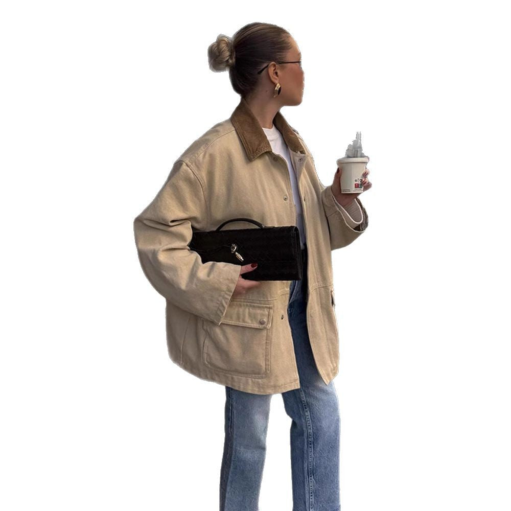 Damen Oversized Jacke Groß geschnitten Mit vielen Taschen