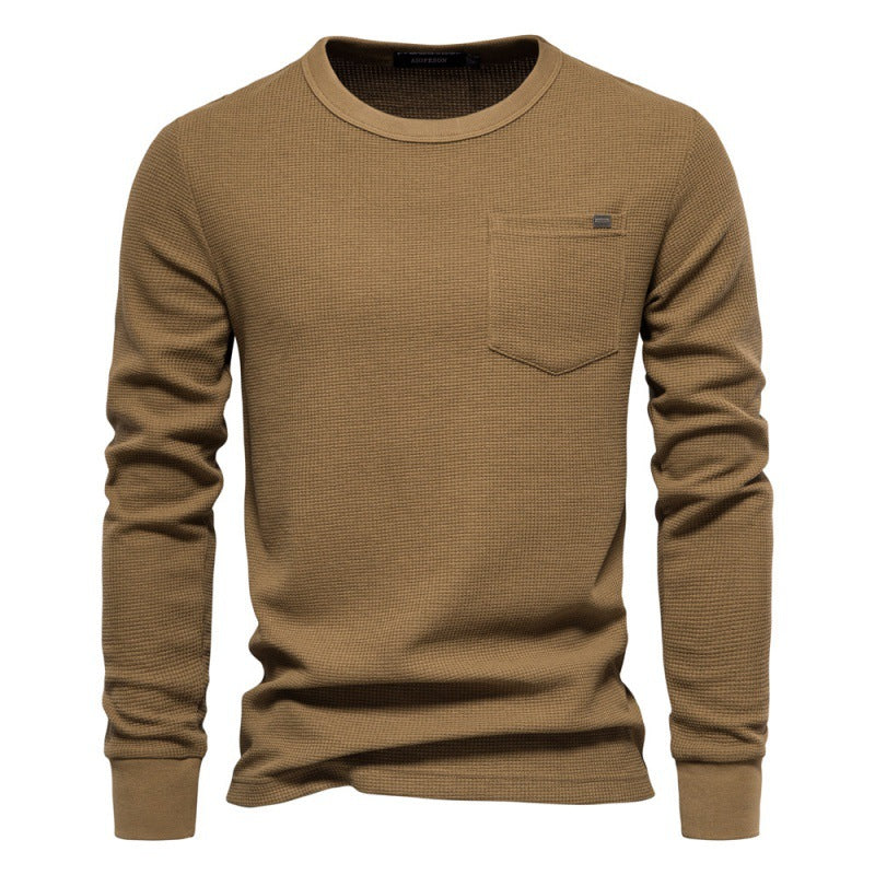 Herren Langarmshirt Waffelstruktur mit Brusttasche Modern