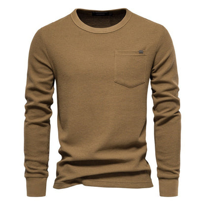 Herren Langarmshirt Waffelstruktur mit Brusttasche Modern