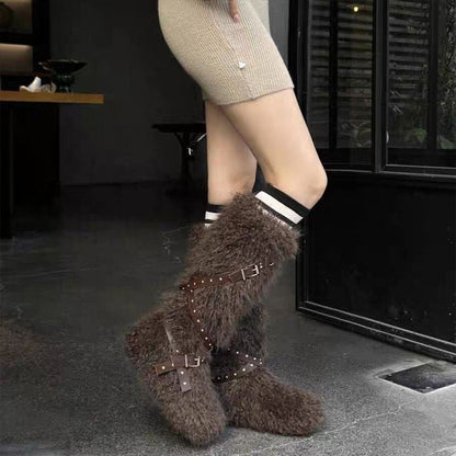Damenstiefel Warm Kuschelig mit Schnallen Wintermode
