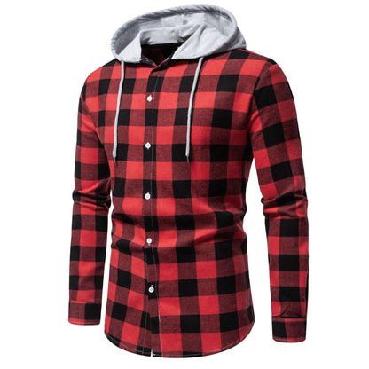 Herren Karo-Hemdjacke Modern mit Kapuze und Hoodie Style