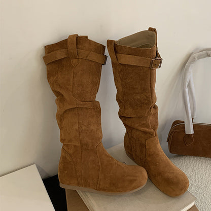 Damen Stiefel Langschaft Elegant Schnalle Schwarz