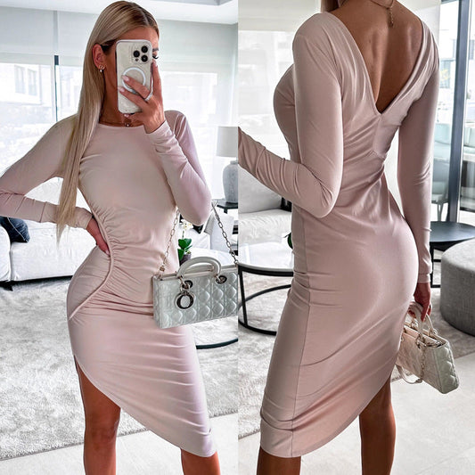 Damen Langarmkleid Figurbetont Asymmetrisch Elegant - BerlinGlamour