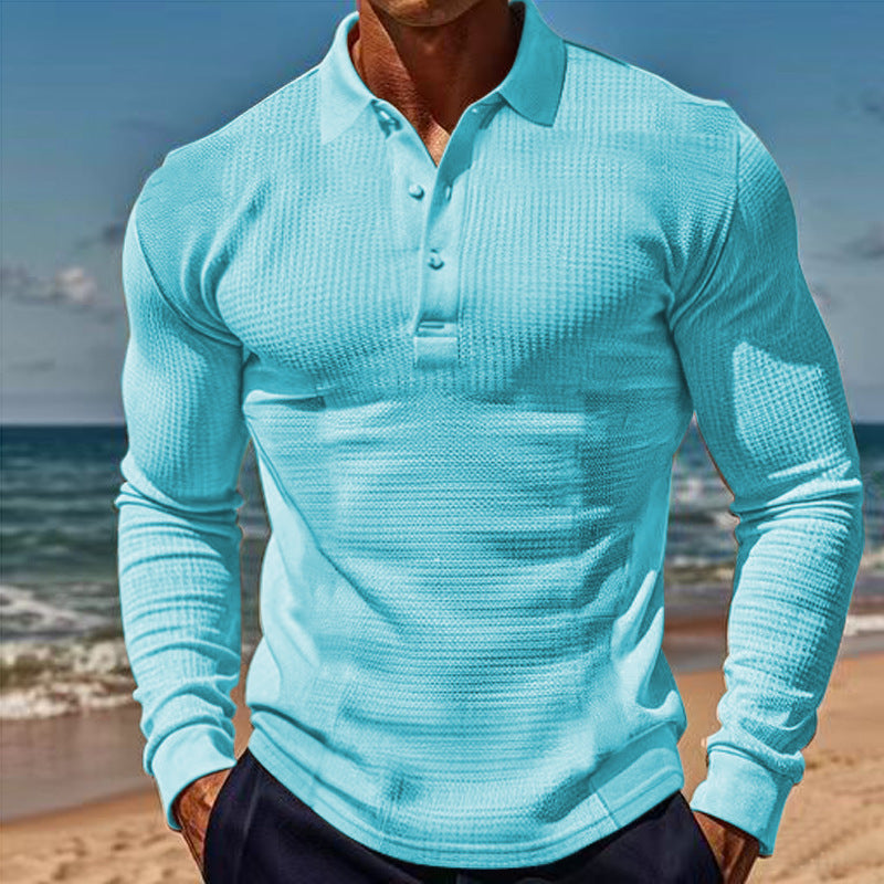 Herren Polohemd Langarm Elegant Knopfleiste Modern