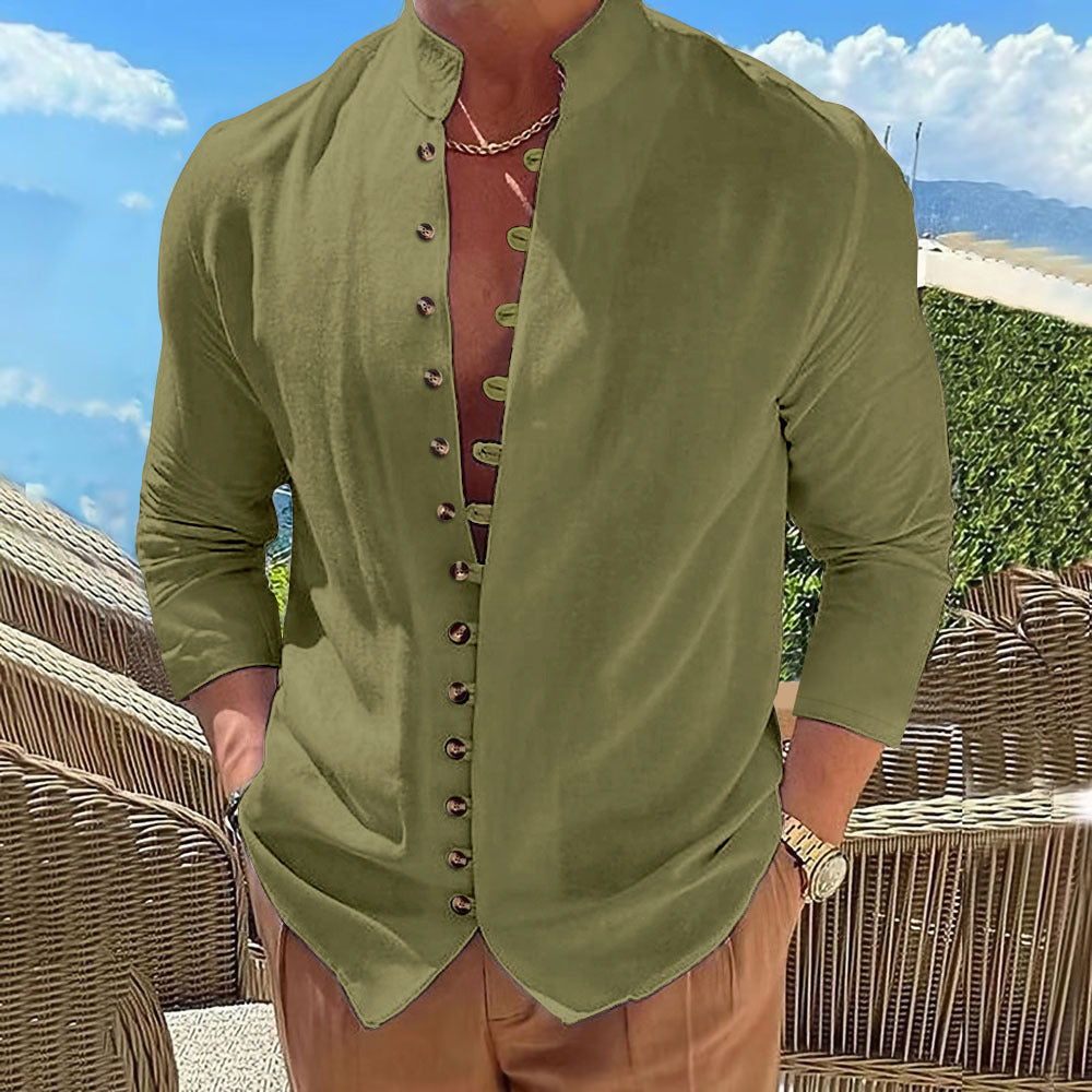 Herren Langarm-Hemd Stehkragen Modern mit Knöpfen Elegant