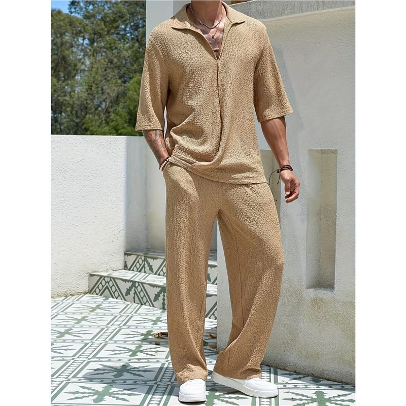 Herren Freizeit-Set mit Struktur-Oberteil und Weite Hosen Modern